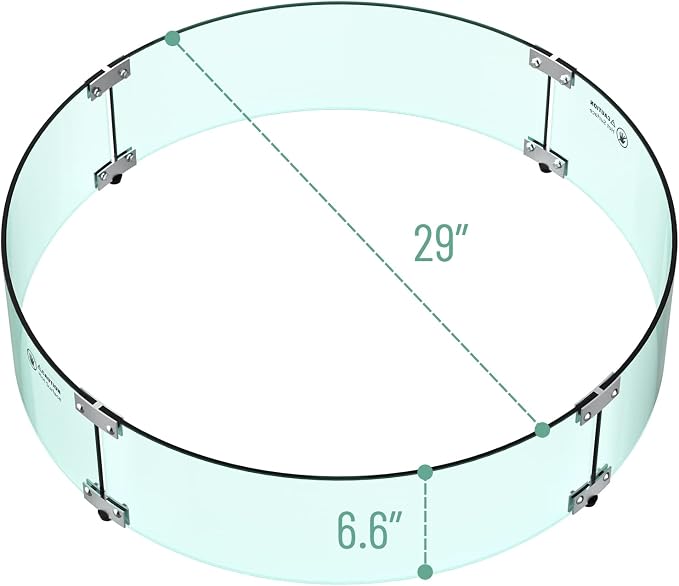 Skyflame 29" Round Glass Wind Guard, Upgraded Prevent Falling Apart Thick/Clear Tempered Glass Panel with Hard Aluminum Corner Bracket & Feet for 24" Round Fire Pit Burner Pans
