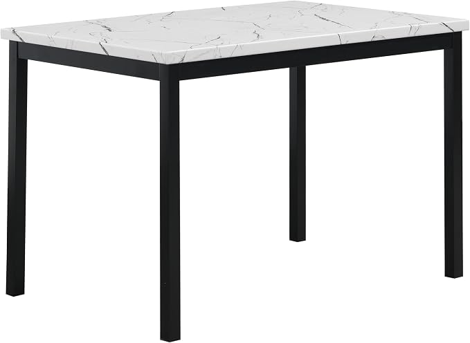 Roundhill Furniture Noyes Metal Dining Table with Laminated Faux Marble Top, Off-White