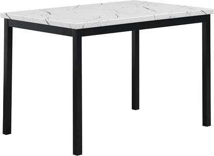 Roundhill Furniture Noyes Metal Dining Table with Laminated Faux Marble Top, Off-White