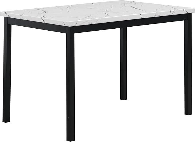 Roundhill Furniture 5 Piece Citico Metal Dinette Set with Laminated Faux Marble Top, White Table with Gray Chairs