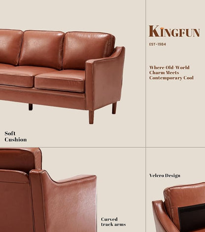 Kingfun Couch Sets for Living Room, 3 Seater Couch and Armchair, Mid Century Modern Sofa Set, Faux Leather Couch with Solid Wood Frame for Bedroom