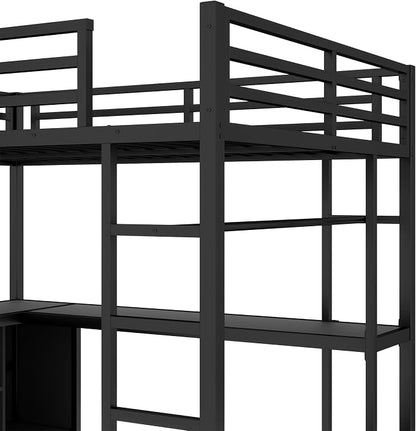 Bellemave Full Size loft Bed with L Desk, Wardrobe, Metal Full Loft Bed Frame for Adults, Kids, Teens, Black