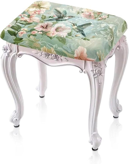 Bar Stool Chair Covers Rectangle Hummingbird Spring Flower Bar Stool Covers Set of 2 Vanity Stool Covers Stretch Washable Saddle Bar Stool Slipcover Bench Seat Protector with Elastic Bands