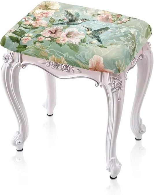 Bar Stool Chair Covers Rectangle Hummingbird Spring Flower Bar Stool Covers Set of 2 Vanity Stool Covers Stretch Washable Saddle Bar Stool Slipcover Bench Seat Protector with Elastic Bands