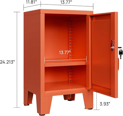 ALBAD Metal Nightstand with Lockable Cabinet, Compact Mini Locker Bedside Table for Kids & Adults, Modern Steel Side Table for Bedroom, Dorm, or Living Room (Orange)
