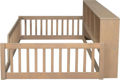 Bellemave Kids Montessori Floor Bed Twin XL Size,Floor Bed Frame with Bookcase and Charging Station for Kids Boys Girls