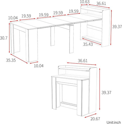 Transformer Dining Table, Extendable Console to Dining Table for 9, Folding Space Saving Dining Room Table Multipurpose Use, White