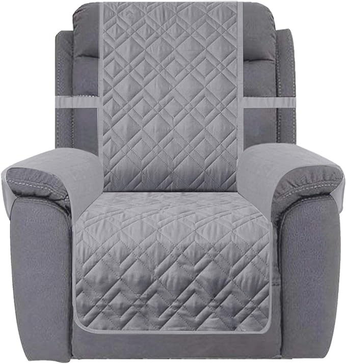 Ameritex Waterproof Nonslip Recliner Cover Stay in Place, Dog Chair Cover Furniture Protector, Ideal Recliner Slipcovers for Pets and Kids (Light Grey, 30'')