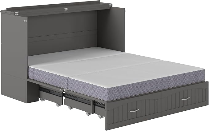 AFI, Southampton Murphy Bed Chest Queen with 6" Mattress, Storage Drawer & Built-in USB Charger, Grey