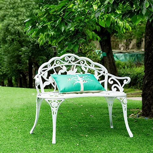 GIZMOBOX Outdoor Bench Outdoor Bench Lounge Bronze Cast Aluminum Furniture Decorative for Garden Patio Balcony Backyard(White)