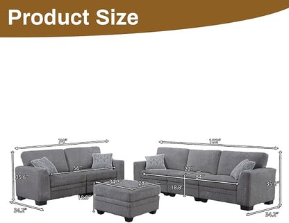 Legend Vansen Oversized Modular Sectional Sofa,6 Seat U Shaped Couch with Ottoman,Corduroy Sofa with Deep Seat,Convertible Large Sectional Couches for Living Room (Grey, L2+3)