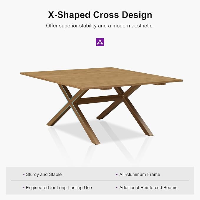 PURPLE LEAF 14 Pieces Patio Dining Set Wicker Outdoor Furniture Oversize Rectangular Table and Chairs Set for Garden Deck Teak-Finish Aluminum Frame Backyard Kitchen Set, Cushions and Pillows Included