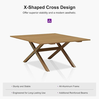 PURPLE LEAF 14 Pieces Patio Dining Set Wicker Outdoor Furniture Oversize Rectangular Table and Chairs Set for Garden Deck Teak-Finish Aluminum Frame Backyard Kitchen Set, Cushions and Pillows Included