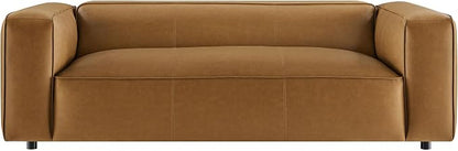 Modway Auren Vegan Leather Sofa in Camel - Faux Leather 3 Seater Couch - 88 Inch Comfy Modern PU Leather Sofa - Oversized Mid Century Modern Couch for Living Room, Apartment, Loft