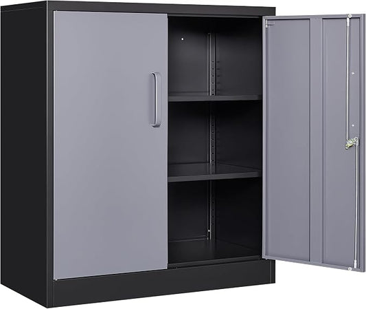 SISESOL Metal Storage Cabinet with Doors and Shelves,Garage Storage Cabinet with Lock,Black Grey Metal Cabinets with Locking Doors,Steel Cupboard for Home,Office,Garage Cabinets 36" H