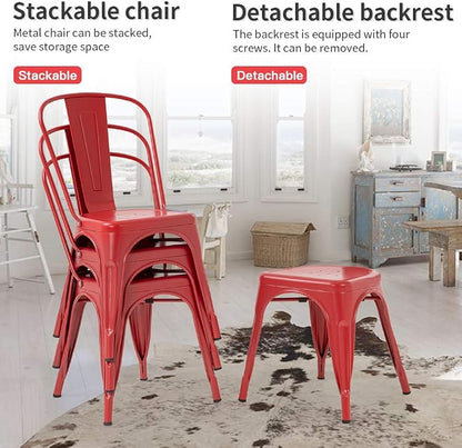 FDW Metal Dining Chairs Set of 4 Indoor Outdoor Chairs Patio Chairs Kitchen Metal Chairs 18 Inch Seat Height Restaurant Stackable Chair Tolix Side 330LBS Weight Capacity