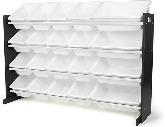 Humble Crew Toy Storage Organizer with 20 Removable Storage Bins for Kids Playroom, 4-Tier Toddler Toy Organization and Storage, Espresso/White