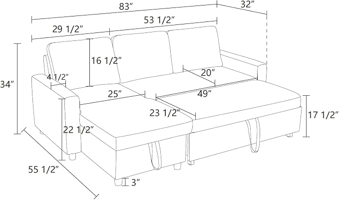 Pull Out Couch, L Shaped Sectional Couch with Pull Out Bed, Convertible Sofa Bed with Storage Chaise, Queen Size Sleeper Sofa, Sofa Bed Couch, Sleeper Sofa with Storage, Red