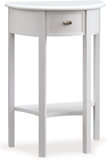 Leick Home 9030-WT Assembled One Drawer Demilune Hall Console with Shelf, Cottage White