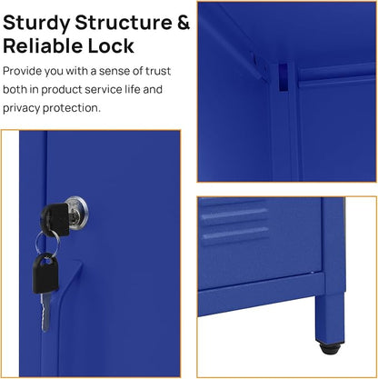 ALBAD Compact Metal Nightstand with Lockable Cabinet and Open Shelf, Modern Bedside Table, Versatile Side Table for Bedroom, Living Room, or Office (Blue, 26" H-Lockable Door)