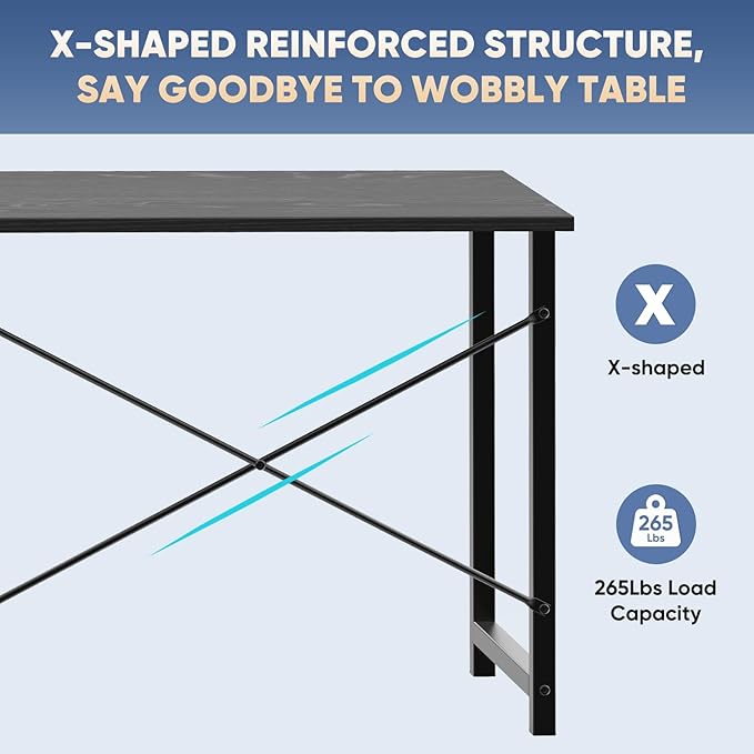 DUMOS 32 Inch Small Computer Desk for Home Office, Gaming Writing Desks for Bedroom Modern Study Work Table Simple Style Workstation with Reinforcement Structure, Black