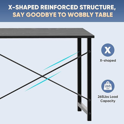 DUMOS 32 Inch Small Computer Desk for Home Office, Gaming Writing Desks for Bedroom Modern Study Work Table Simple Style Workstation with Reinforcement Structure, Black