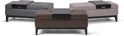 SIMPLIHOME Oregon Storage Ottoman Bench with Tray - 42 inch Wide Upholstered Linen Look Fabric Rectangle Storage Ottoman Bench in Cloud Grey, Transitional Tufted Ottoman for Living Room with Lift Top