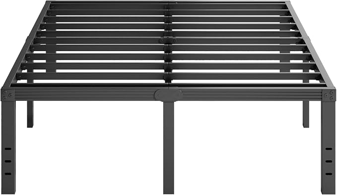 Furnitui 18 Inch High Metal Queen Bed Frame, Platform Bed Frame Queen Size No Box Spring Needed, Easy Assembly, Noise Free, Sturdy, Black