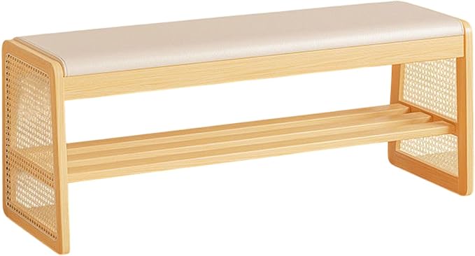 Bamboo Entryway Bench, Shoe Organizer, 2 Tier Solid Wooden Entryway Bench with Shoe Storage, for Hallway, Closet, Front Door Entrance, Foyer, Living Room Bedroom(Size:100cm,Color:Primary)