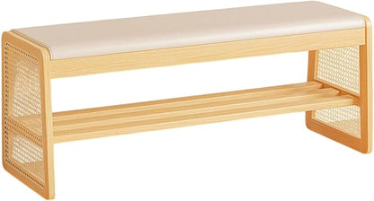 Bamboo Entryway Bench, Shoe Organizer, 2 Tier Solid Wooden Entryway Bench with Shoe Storage, for Hallway, Closet, Front Door Entrance, Foyer, Living Room Bedroom(Size:100cm,Color:Primary)
