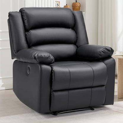 EBELLO Faux Leather Classic Power Recliner Chair, Oversized Electric Overstuffed Reclining Chair with Soft Cushion and Back, Sofa with Comfortable Armchair, Classic Black