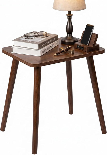 FORAOFUR Small Side Table with Wooden Legs, Short Coffee Table, Brown | Solid wood legs for stability, fits sofa/bedside/small apartments, lightweight, minimalist brown, quick assembly with tools