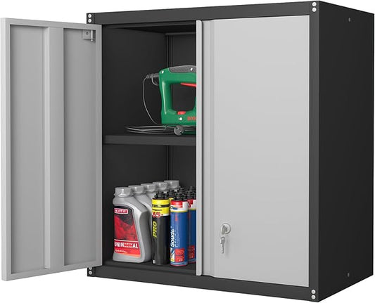 Locking Metal Wall Cabinet, 28" Metal Storage Cabinets with Doors and Shelf, Steel Garage Locker Mounted Small Tool Chest for Home Office, Kitchen, Pantry