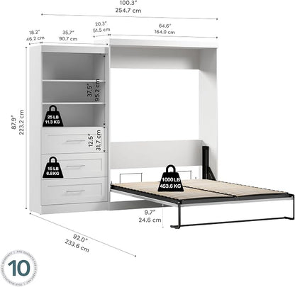 BESTAR Pur Murphy, Space-Saving Wall Bed for Multipurpose Room, Queen, White