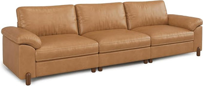 SITJOY Large Cloud Couch, 118" Wide 3 Seater Sofa, Faux Leather in Brown | Pet-Friendly Scratch-Resistant Leather Sectional Sofas for Living Room, Deep Seat Wide Couch
