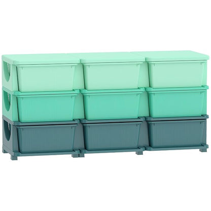 Qaba 9 Drawers Kids Storage Unit, 3 Tier Stackable Toy Organizers and Storage Chest for Bedroom, Nursery, Playroom, Living Room, Boys, Girls, Toddlers, Green