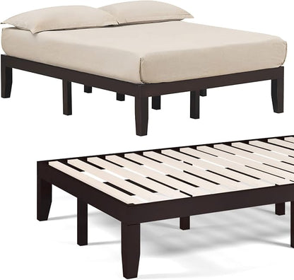 COSTWAY Full Size Wood Platform Bed Frame, 14 Inches Solid Rubber Wood Bed Mattress Foundation with Sturdy Slats Support, Easy Assembly Bed Frame for Home Hotel, No Box Spring Needed (Espresso, Full)
