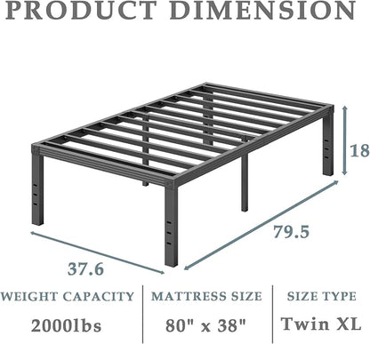 FSCHOS 18 Inch Metal-Bed-Frame Twin-XL/No Box Spring Needed/Reinforced Steel Slats Support/Heavy Duty Mattress Foundation/Easy Assembly/Noise Free/Black