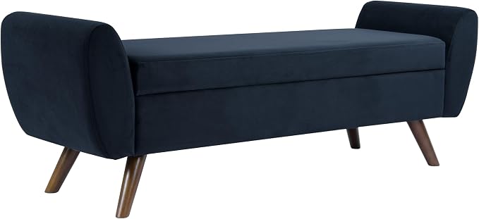 HomePop 60" Modern Storage Bench with Wood Legs - Blue Velvet