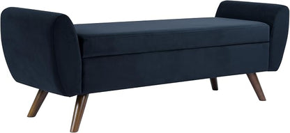 HomePop 60" Modern Storage Bench with Wood Legs - Blue Velvet