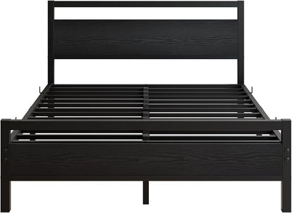BOFENG Full Size Bed Frame with Wood Headboard,Heavy Duty Platform Bed Frame Full with Storage No Box Spring Needed,Reinforced Steel Slats Support,Mattress Foundation,Black