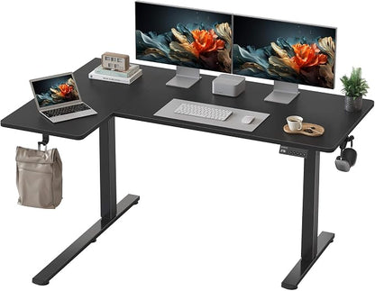 YIHAYO Reversiable L-Shaped Electric Standing Desk, 55 Inches Adjustable Height Corner Desk, Sit and Stand Up for Work Office Home, Computer Table with Splice Board, Black