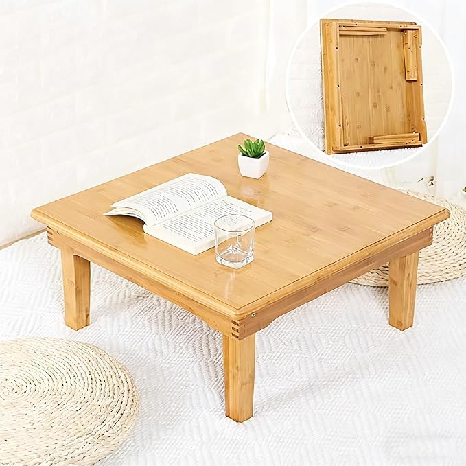 Folding Table, Japanese-Style Household Square Bamboo Tables, Computer Table, Desk, Low Bamboo Tables, Multi-Function Small Dining Table, Various Sizes (Size : 70x70×47cm)
