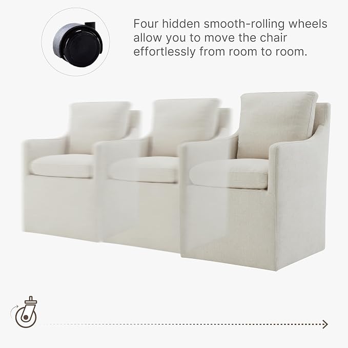 KISLOT Upholstered Dining Chairs with Casters, No Assembly Modern Accent Armchair with Rollers for Dining Room, Bedroom, Living Room, Reading Room, Already Assembled, Beige, 4 Box