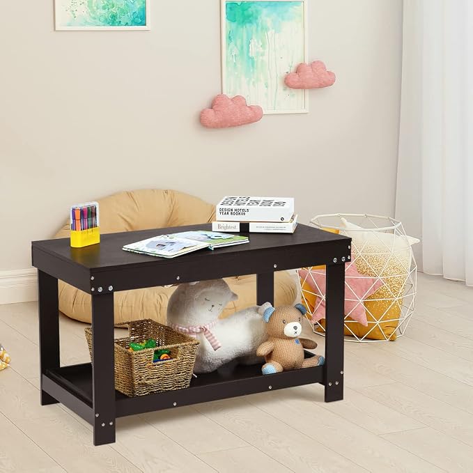 Costzon 2 in 1 Kids Activity Table w/Storage, Patented Building Block Table w/Board for Bricks Crafts Arts Draw, Children Solid Wood Play Table Desk for Preschool Toddler Boy & Girl Gift, Espresso