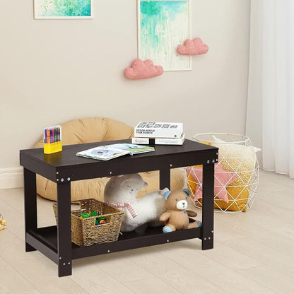 Costzon 2 in 1 Kids Activity Table w/Storage, Patented Building Block Table w/Board for Bricks Crafts Arts Draw, Children Solid Wood Play Table Desk for Preschool Toddler Boy & Girl Gift, Espresso