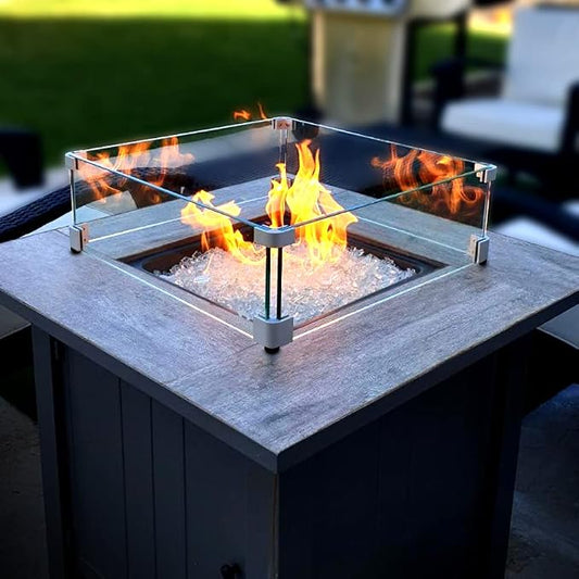 Holy Fire 23.5" L x 23.5" x 6" Square Fire Pit Glass Wind Guard Clear Tempered Glass Flame Protective Pane Wind Resistant - Fits 18” Square Fire Pit Burner Pan