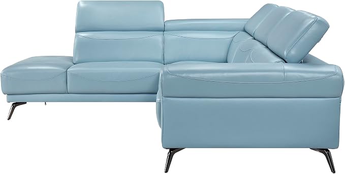 Lexicon L-Shaped Sectional Couch with Left Chaise, Top Grain Leather Match Sectional Sofa, Adjustable Headrests, Black Chrome Metal Legs, High-Density Cushions, Stitching, for Living Room, Blue