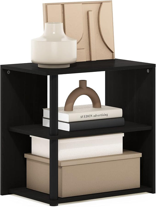 Furinno CAMNUS Side Table, 2-Tier Modern Metal Frame End Table with Open Shelf, Night Stand, Bedside Table, for Living Room, Bedroom, Solid White