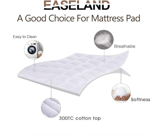 EASELAND King Size Mattress Pad Pillow Top Mattress Cover Quilted Fitted Mattress Protector Cotton 8-21" Deep Pocket Cooling Topper (78x80 Inches, White)